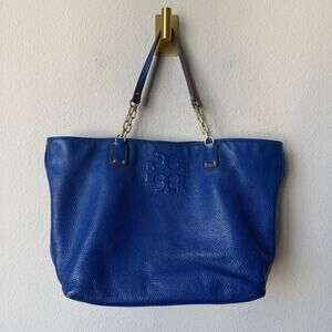 Tory Burch Thea Royal Blue Pebbled Leather Tote Bag